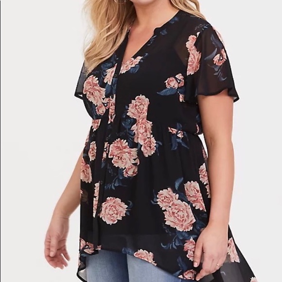 torrid Tops - COPY - TORRID-BLACK FLORAL HIGH/LOW BABYDOLL TOP-SIZE 4x